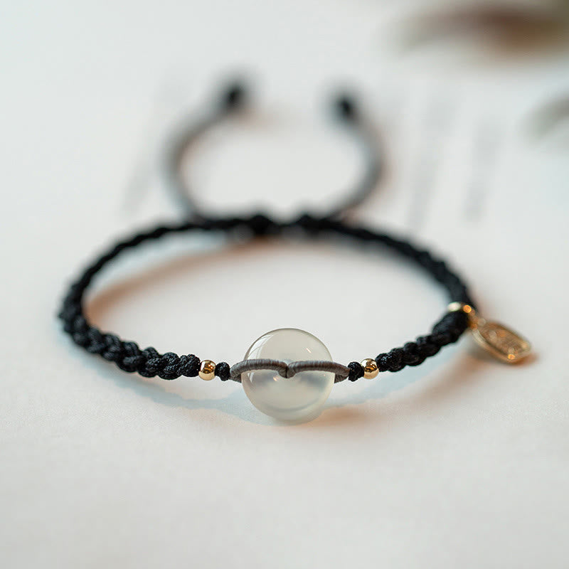 Armband – Frieden mit durchsichtiger Kugel schwarzem Seil elegant