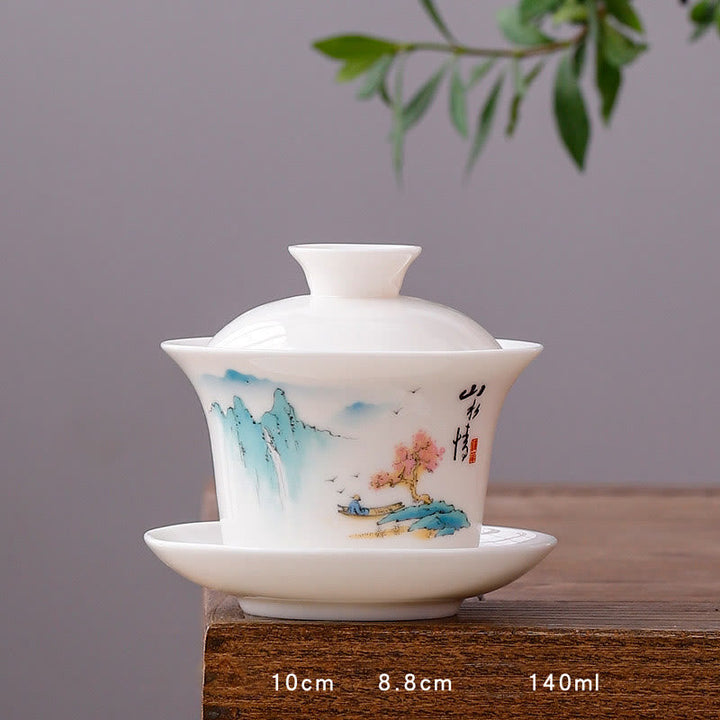 Teetassen Mit Untertasse Gaiwan Berge Porzellan Lange Tasse - Roter Baum