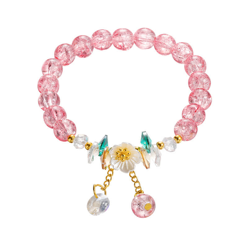 Armband Blume Glas rosa Perlen elastisch Blüten Design Damen.