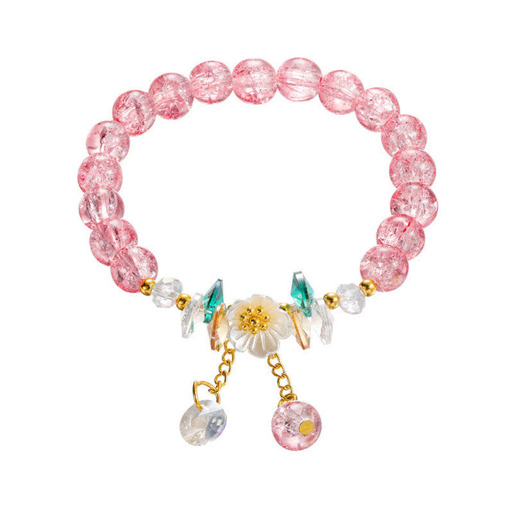 Armband Blume Glas rosa Perlen elastisch Blüten Design Damen.