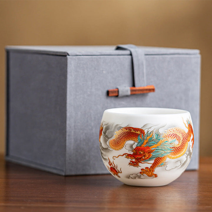 Teetasse Porzellan Drachen Phönix Roter Drache 130ml Geschenkbox
