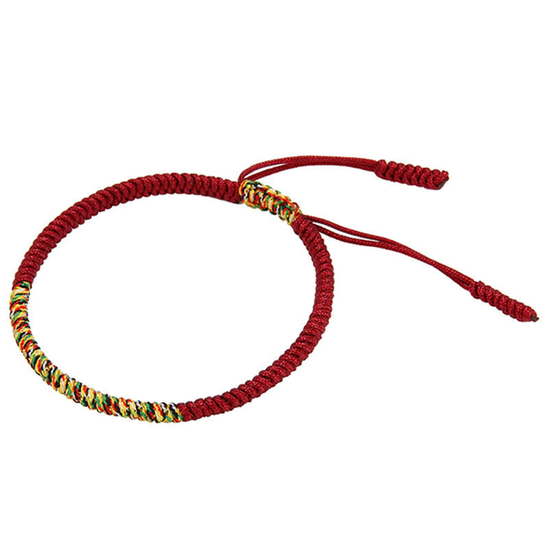 Rotes Armband – Glück & Stärke mit bunten Fäden elastisch geflochten