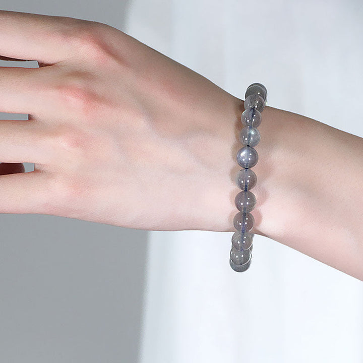 Armband Mondstein Mond – Ruhe grauer Naturstein Perlen elastisch Handgelenk