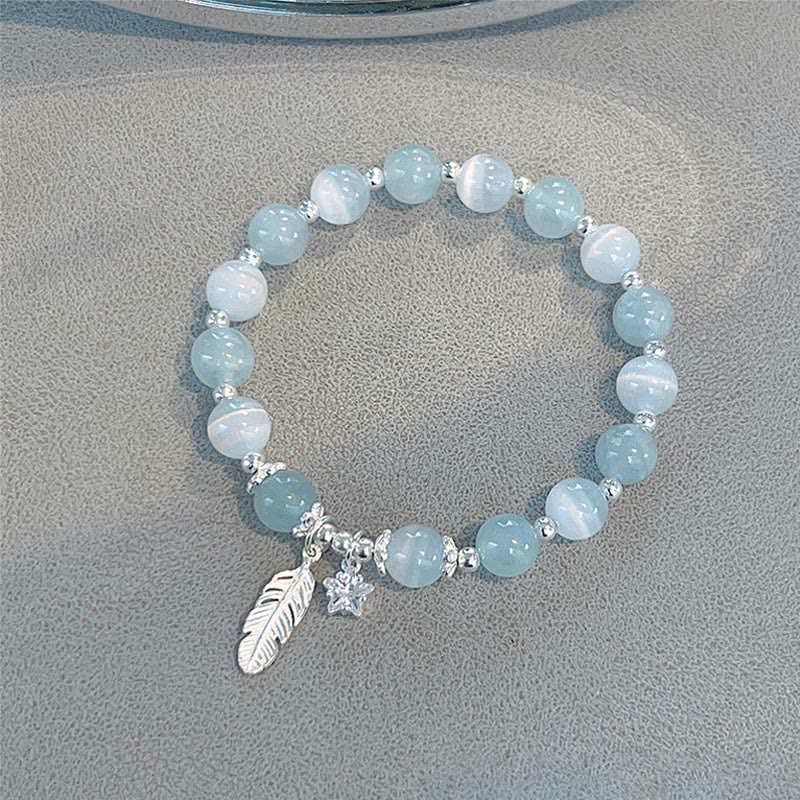 Aquamarin Armband 925 Silber mit Stern Anhänger Heilstein elastisch