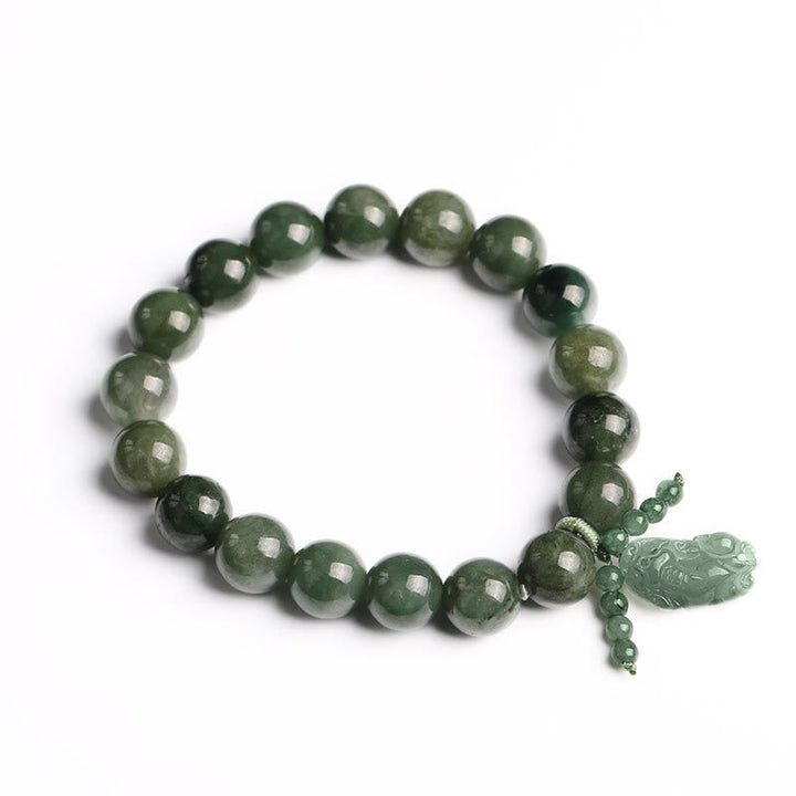 Jade Pixiu Armband grüner Naturstein Perlen Wohlstand Energie elegant