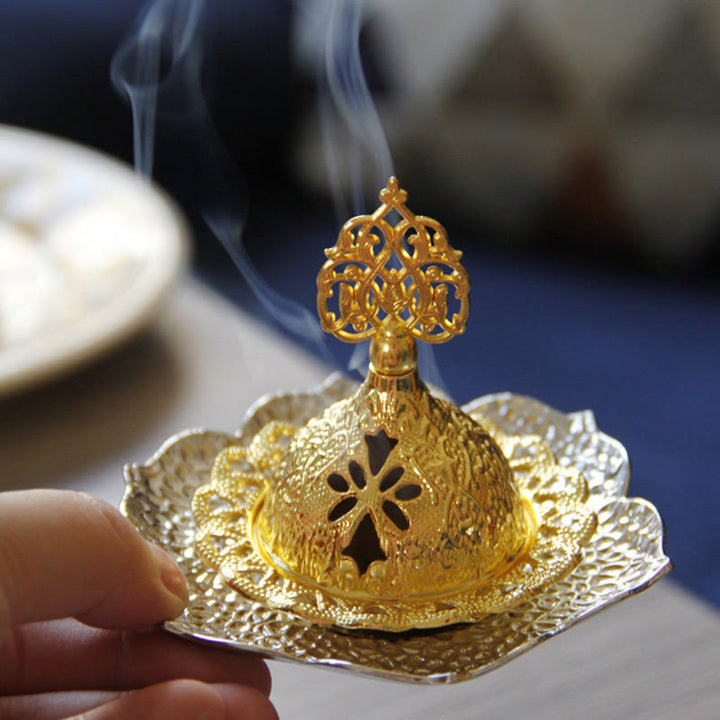Halter Räucherstäbchen Gold Blatt Legierung Untersetzer Silber & Mini-Räuchergefäß