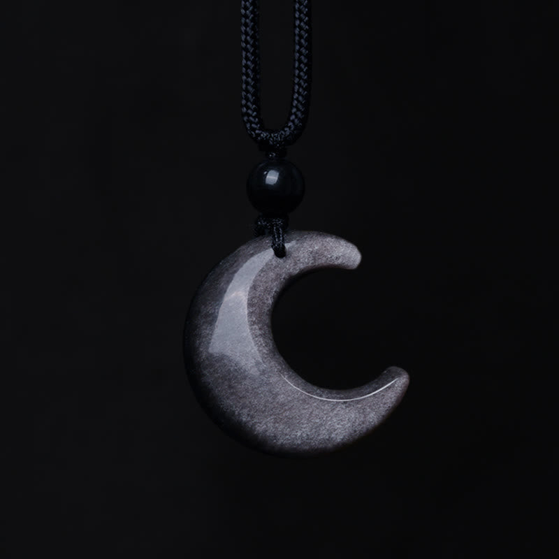 Mondstein Kette schwarzer Obsidian Anhänger Naturstein elegant Schutz