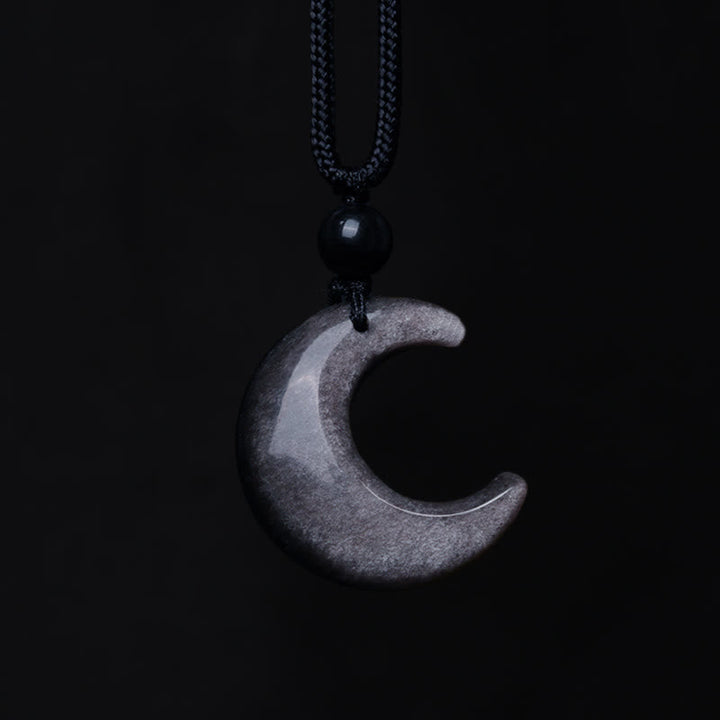 Mondstein Kette schwarzer Obsidian Anhänger Naturstein elegant Schutz