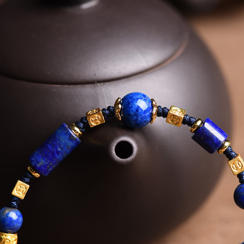 Armband Lazurit Perle Positiv blaue Edelsteine goldene Akzente elegant