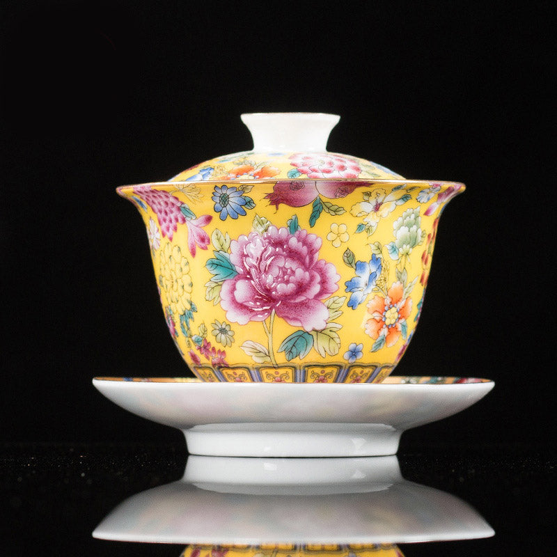 Teetasse Mit Untertasse Pfingstrose Gaiwan Gelb