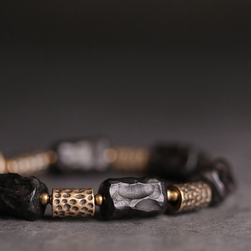 Armband Kupfer Ebenholz mit schwarzen Steinen und bronzefarbenen Perlen elegantes Design