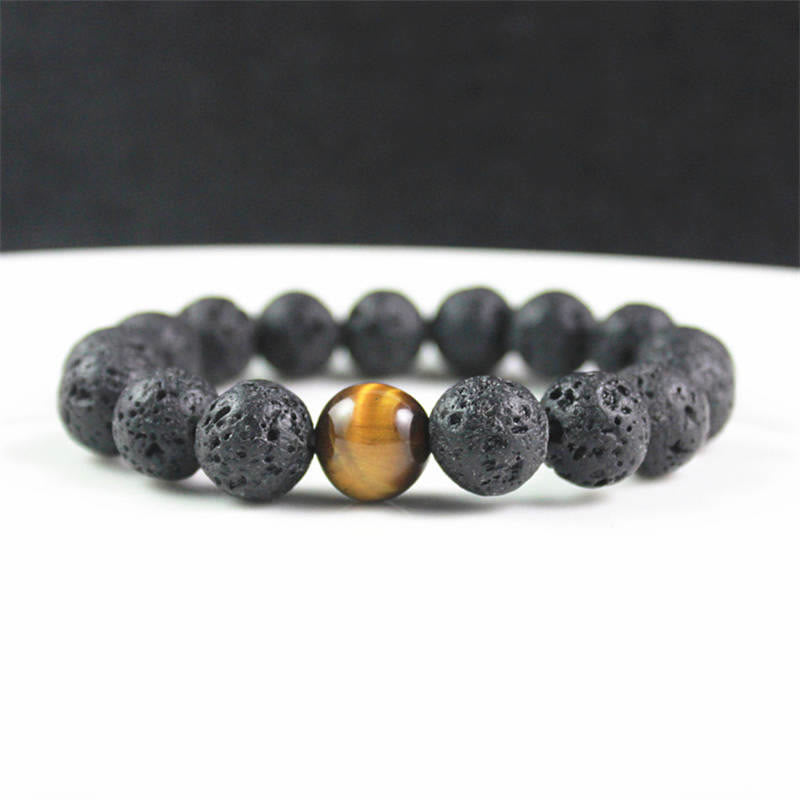 Armband Tigerauge Heilung Frieden schwarzer Lavastein elastisch natürlich