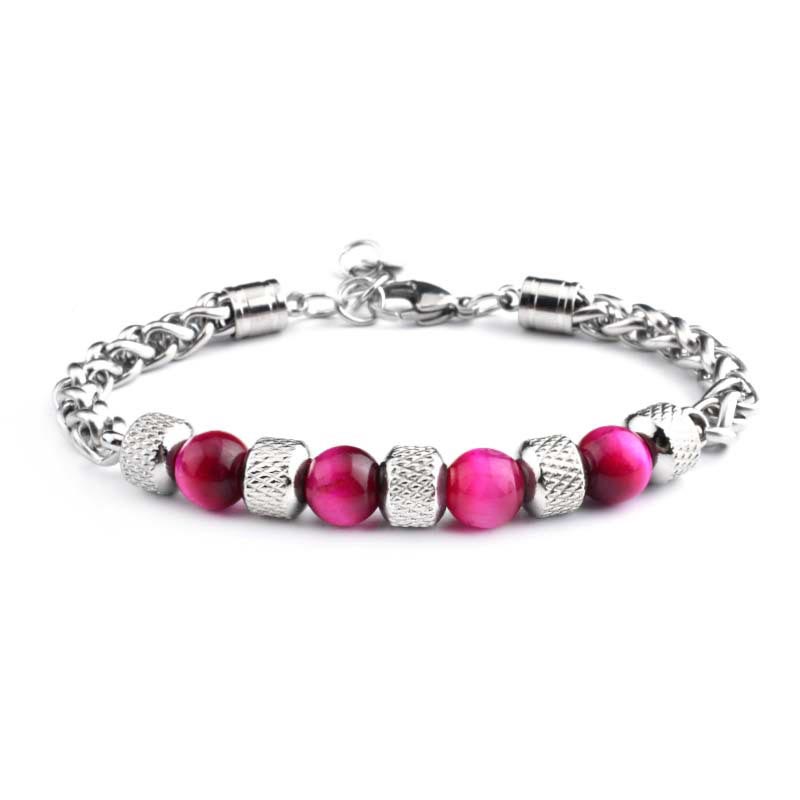 Silbernes Armband mit rosa Perlen und Kettengliedern Nahaufnahme