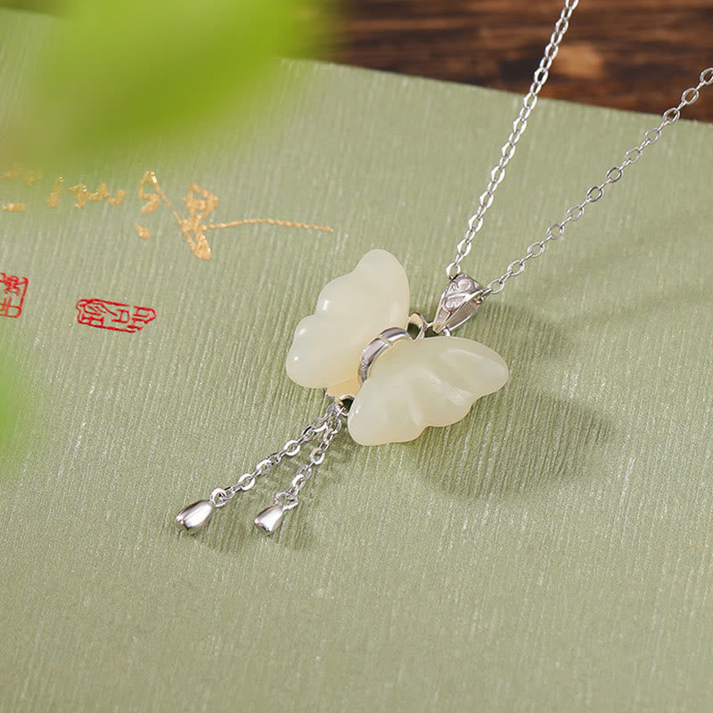 Schmetterling Anhänger Silber Jade Segen Halskette