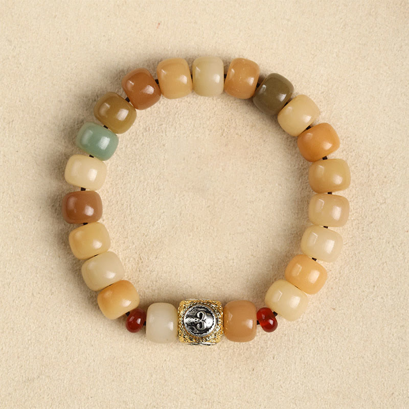 Bodhi-Armband mit Om-Symbol, Natursteinen, elastisch, Energie-Schmuck.
