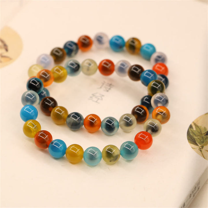 Armband Achat – Heilung & Stärke bunte Natursteine elastisch getragen