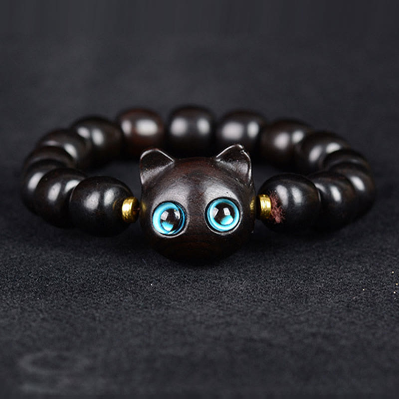 Schwarzes Ebenholz Katzen-Armband mit blauen Augen elegantes Design