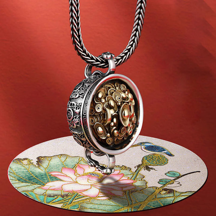 Kette Kupfer Münze Ingot Wohlstand Silber Anhänger Lotus