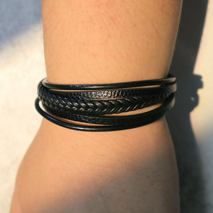 Armband Lava Stein Schwarz Onyx Leder