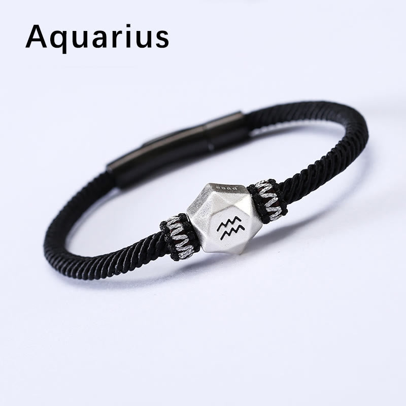 Aquarius Armband 925 Silber schwarzes Textilband Sternzeichen Zeichen