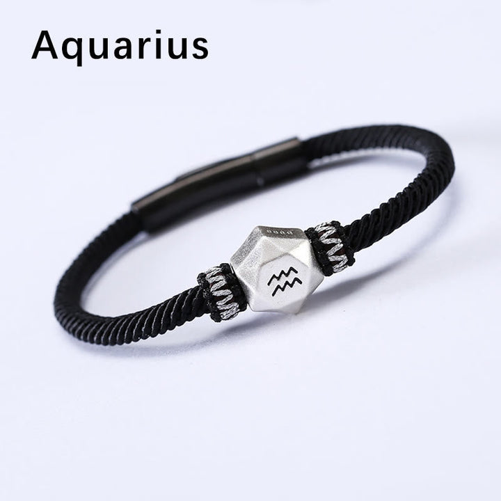 Aquarius Armband 925 Silber schwarzes Textilband Sternzeichen Zeichen