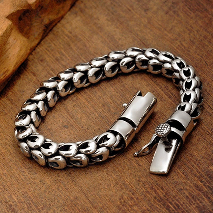 Silbernes Drachen Armband mit massiver Gliederkette und Verschluss