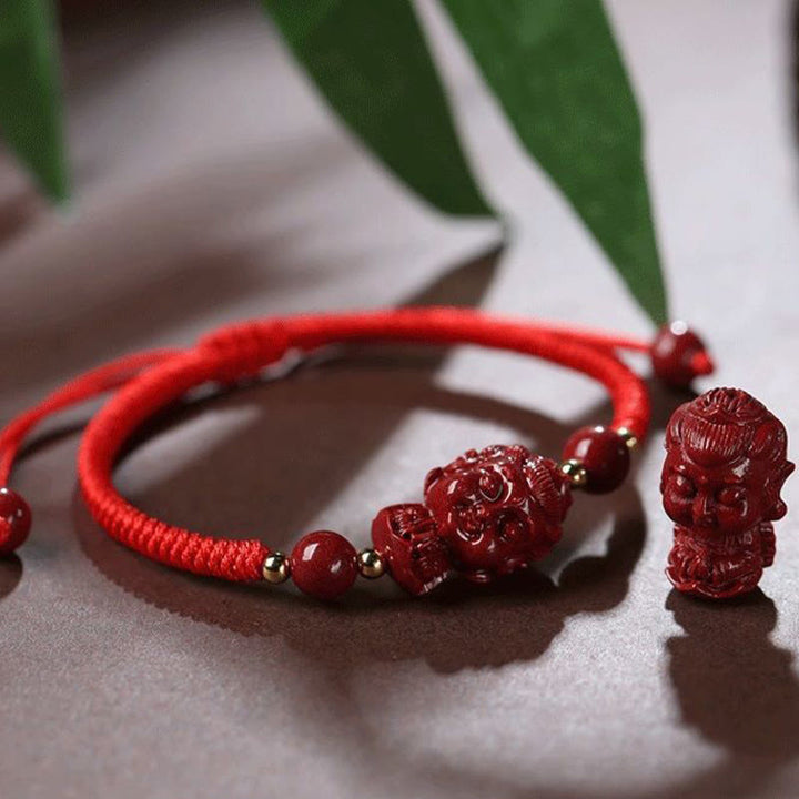 Rotes Zinnober Armband Chinesisches Tierkreis Segen elastisch Naturstein.