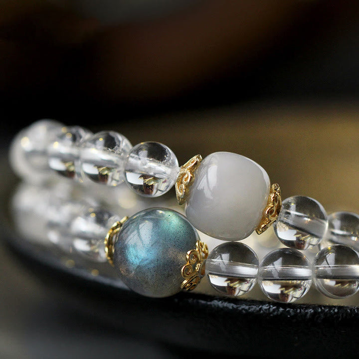 Armband 925 Silber Weißer Kristall Chinesisches Tierkreis elegantes Design Perlen