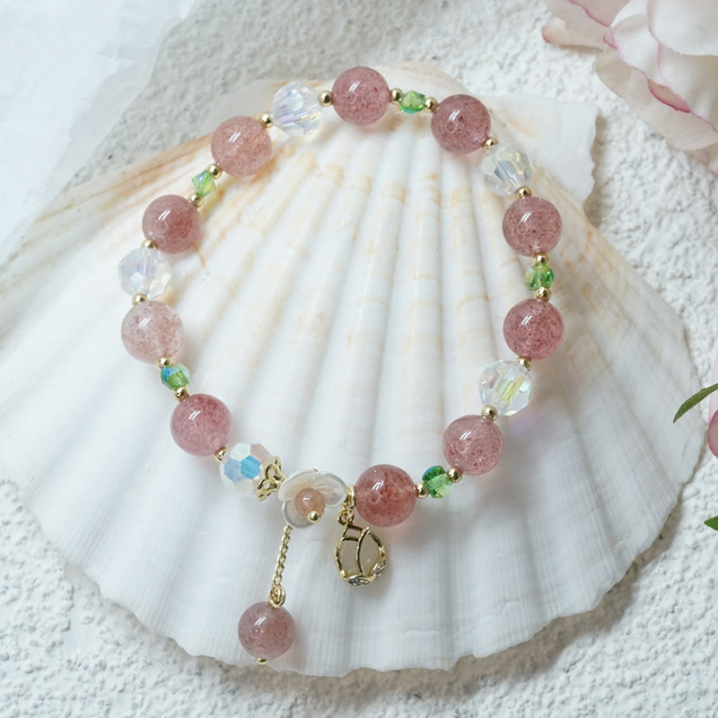 Armband Erdbeerquarz Fluorit Heilung rosa Perlen Naturstein elegant