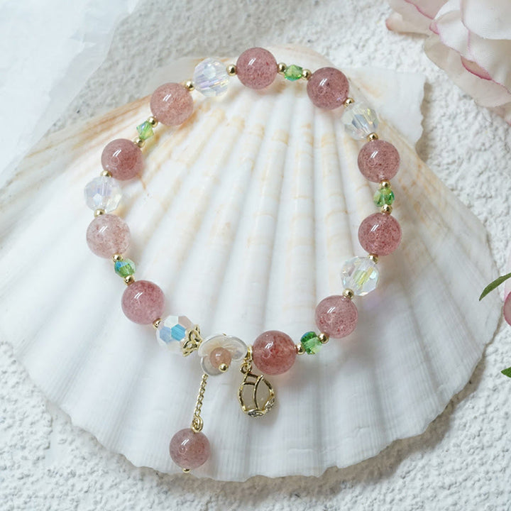 Armband Erdbeerquarz Fluorit Heilung rosa Perlen Naturstein elegant