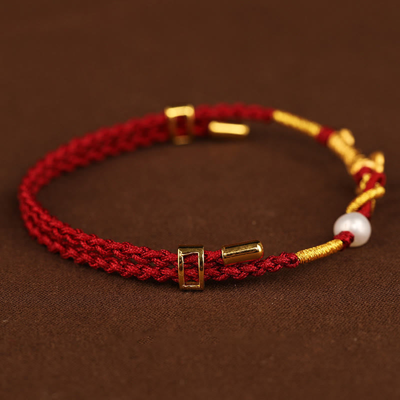 Rotes Armband Perle Fu-Zeichen – Glück goldene Verschlüsse elegant
