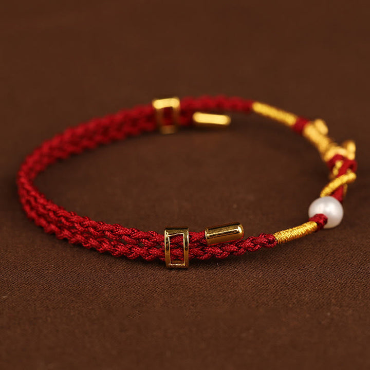 Rotes Armband Perle Fu-Zeichen – Glück goldene Verschlüsse elegant