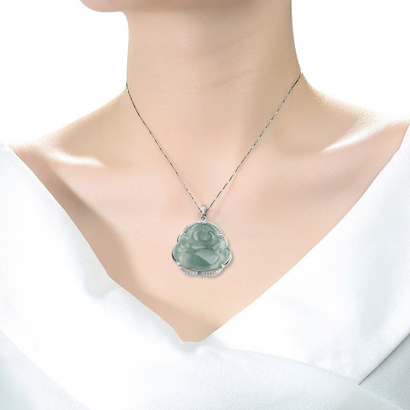 Anhänger Kette Jade Lachender Buddha Natur Glück