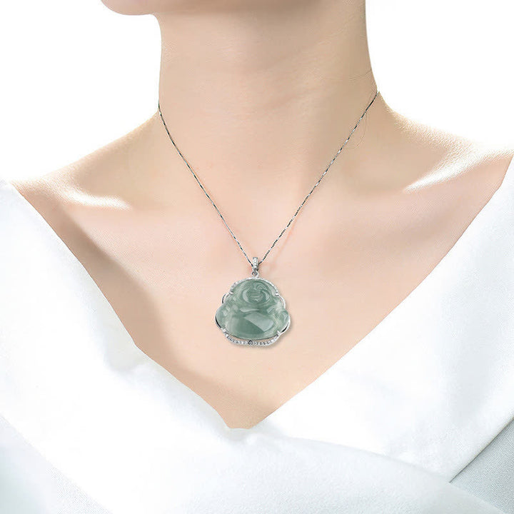 Anhänger Kette Jade Lachender Buddha Natur Glück