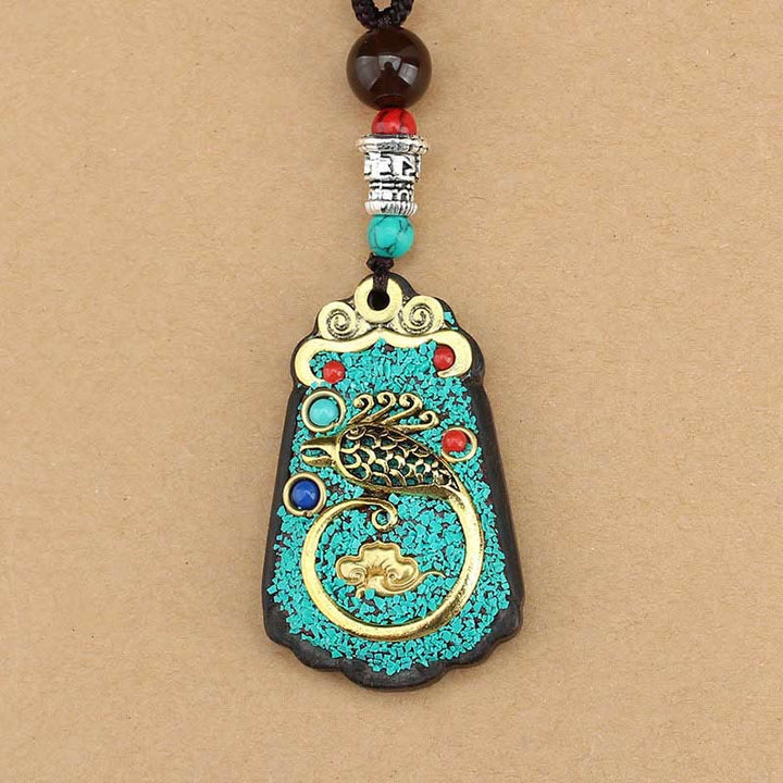 Kette Anhänger Ebenholz Türkis Buddhistische