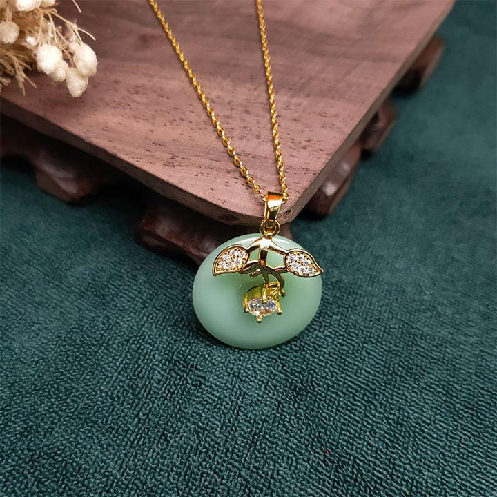 Anhänger Kette Tibetischer Jade Blattform Segen gold