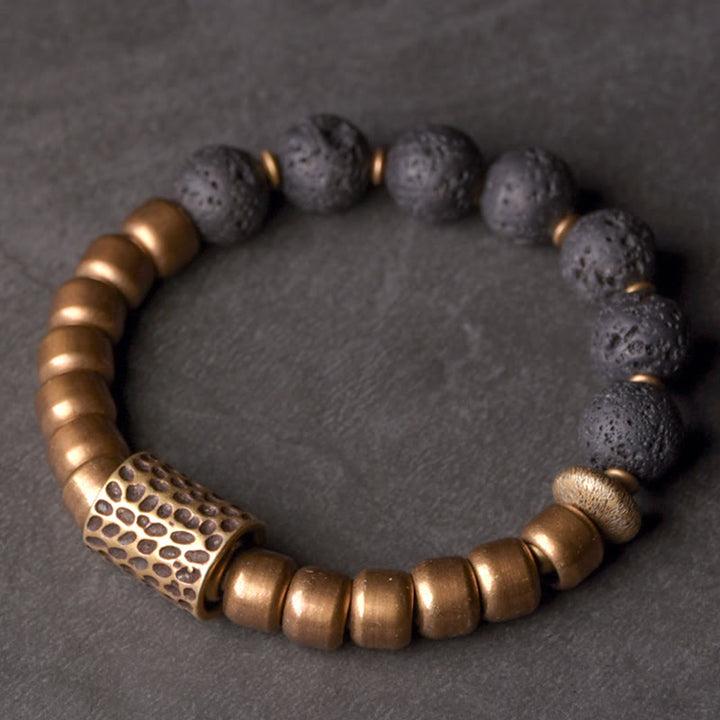 Armband Obsidian Kupfer – Heilung schwarze Lavaperlen bronze Perlen elastisch