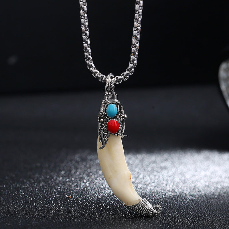 Kette Titanium Wolf Zahn Balance Türkis Koralle Anhänger
