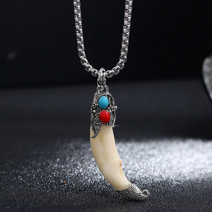 Kette Titanium Wolf Zahn Balance Türkis Koralle Anhänger