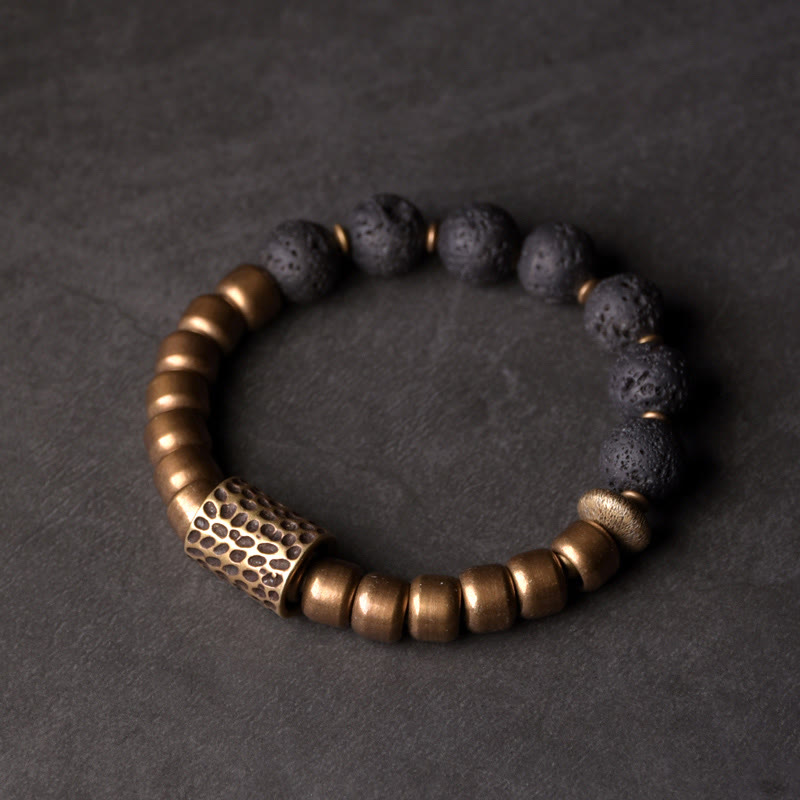 Armband Obsidian Kupfer – Heilung schwarze Lavastein Perlen Bronze