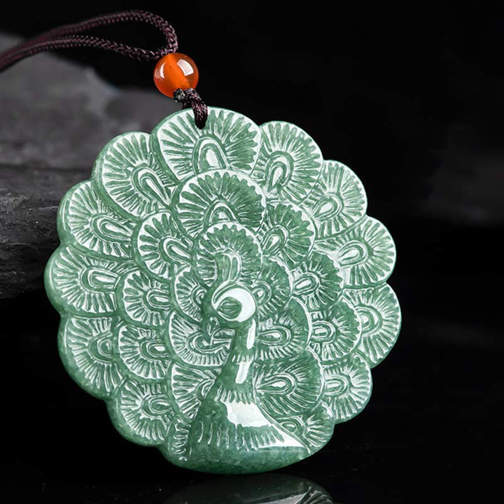 Anhänger Kette grüne Jade Pfau Natur Glück