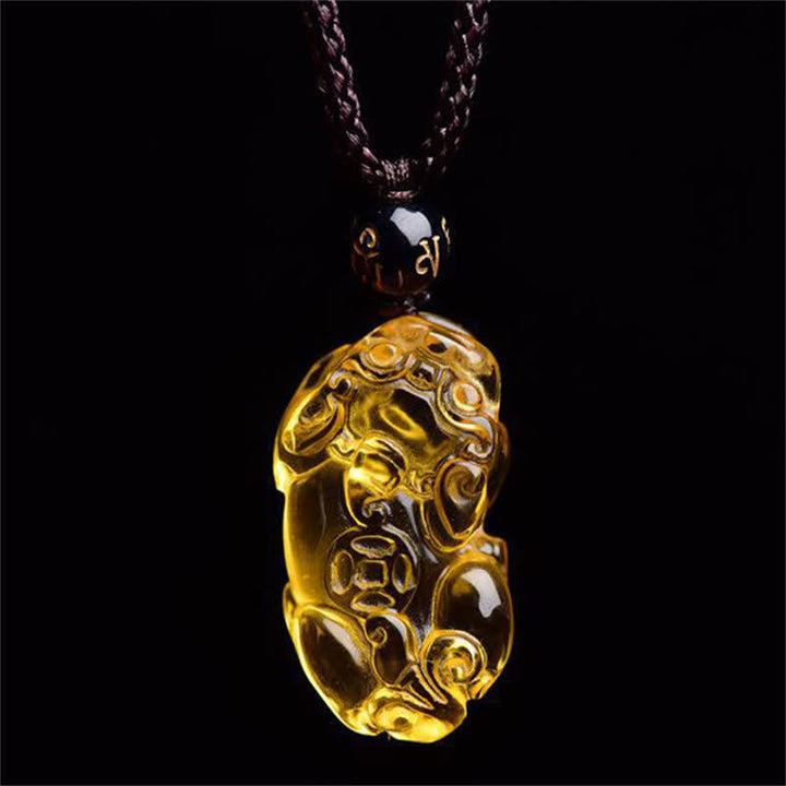 Anhänger Kette Citrine Pixiu Wohlstand Glücksbringer golden