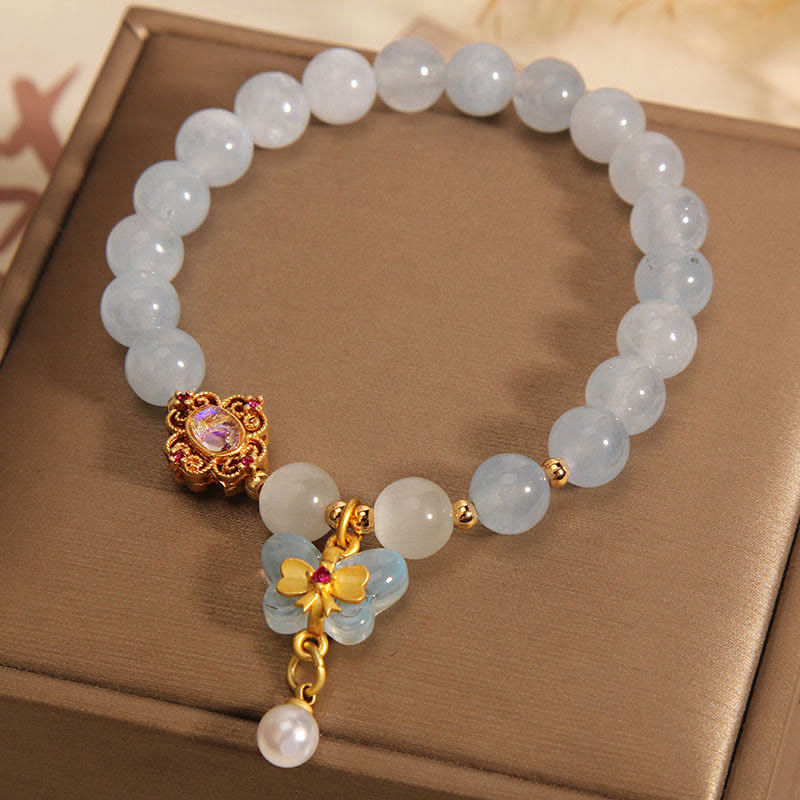 Armband Aquamarin Perle Schmetterling Heilung Energie elegantes Design