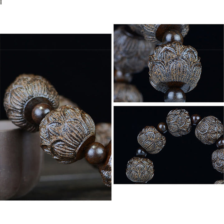Armband Ebenholz Drachen – Balance mit strukturierten Perlen detailliert.