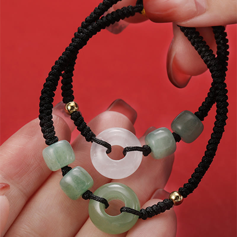 Armband Grüner Aventurin Weiße Jade Paar Glück Frieden Hand getragen schwarze Schnur