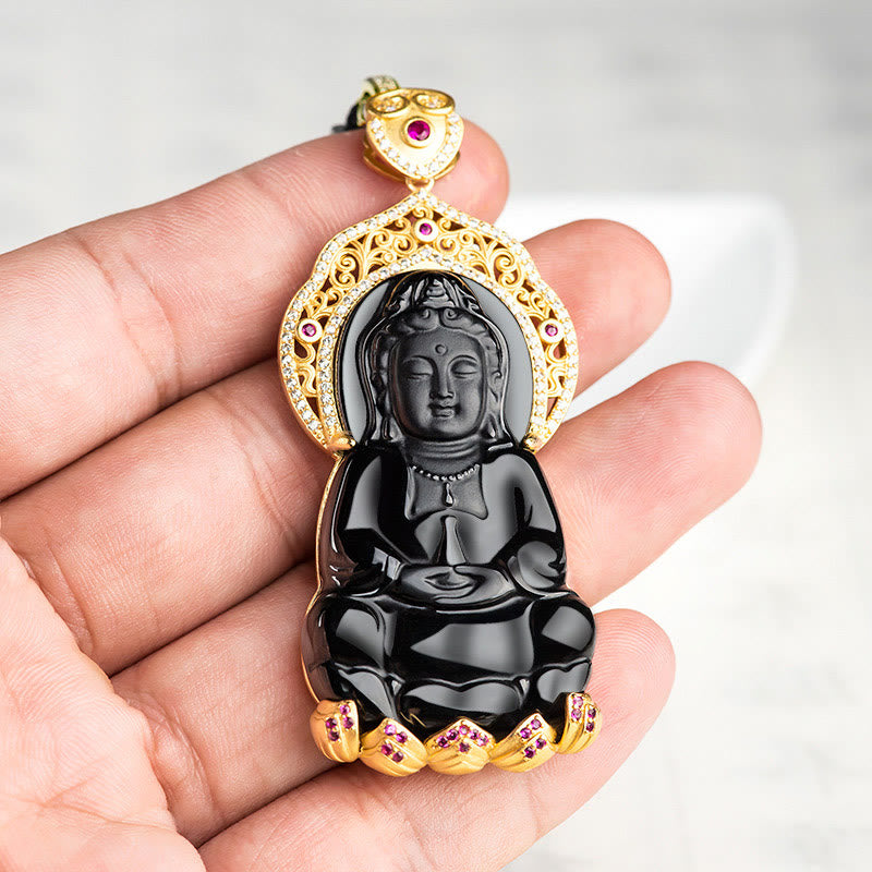 Kette Kwan Yin Jade Wohlstand Schutz Gold