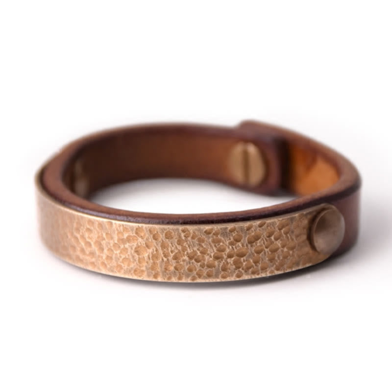 Armband Kupfer – Wohlstand & Harmonie, hautfarbenes Lederarmband mit Druckknöpfen