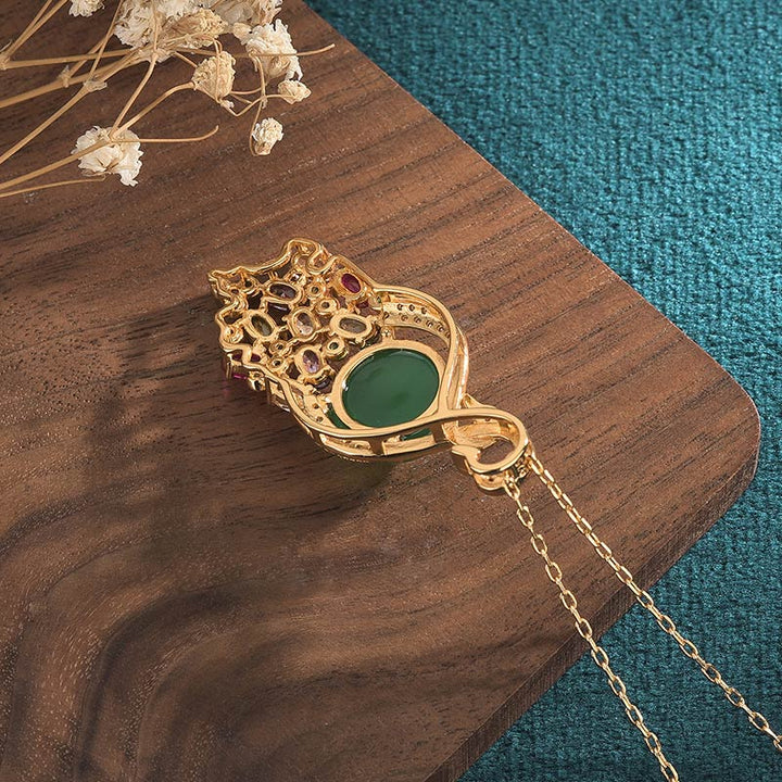 Anhänger Kette Cyan Jade Buddha Erfolg Gold