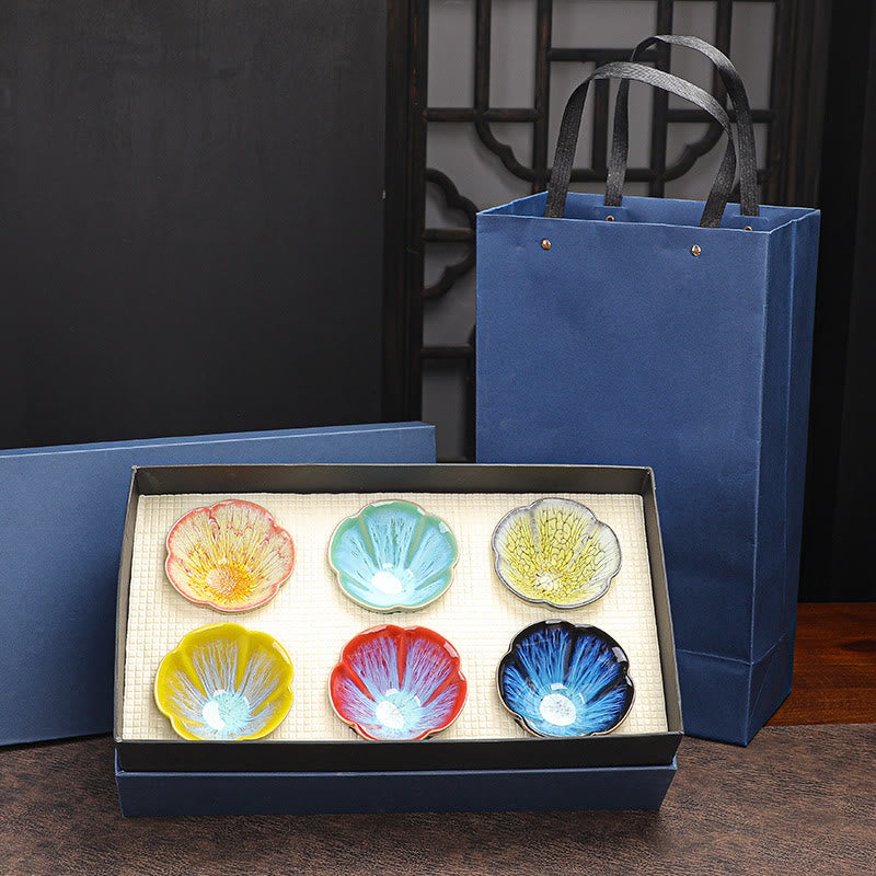 Teetassen Set Pflaumenblüte Jianzhan 6Er 6er Set Blütenblatt-Becher, blaue Geschenkbox