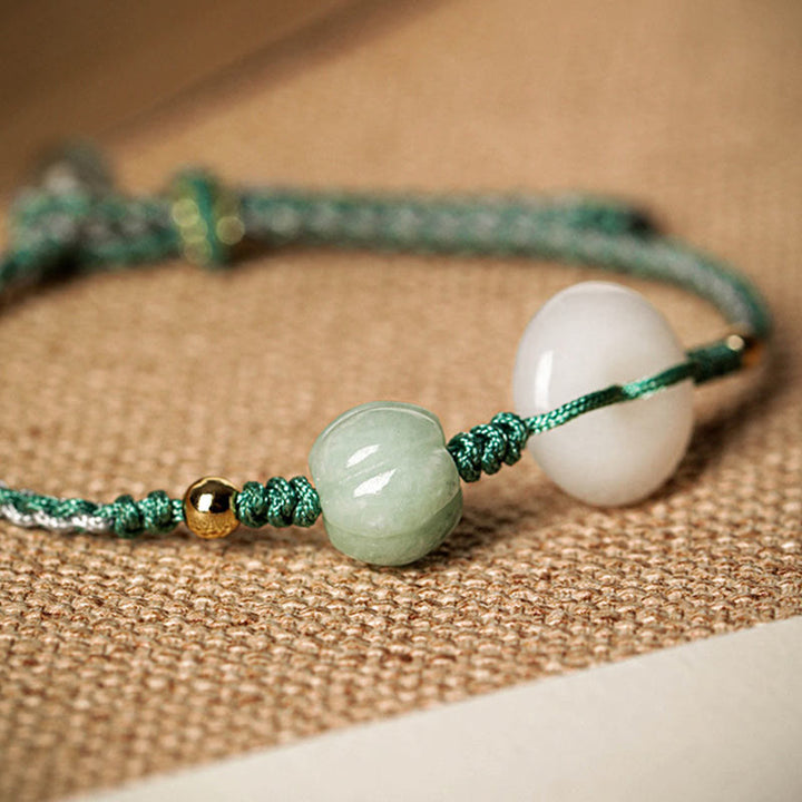 Armband Weiße Jade – Glück & Frieden grüne Schnur elastisch Naturstein elegant